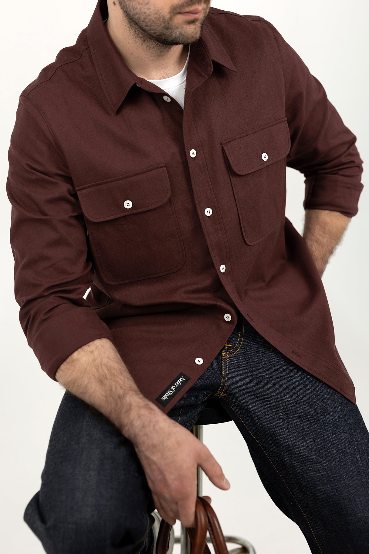 Cotton Mix Work Shirt-Burgundy