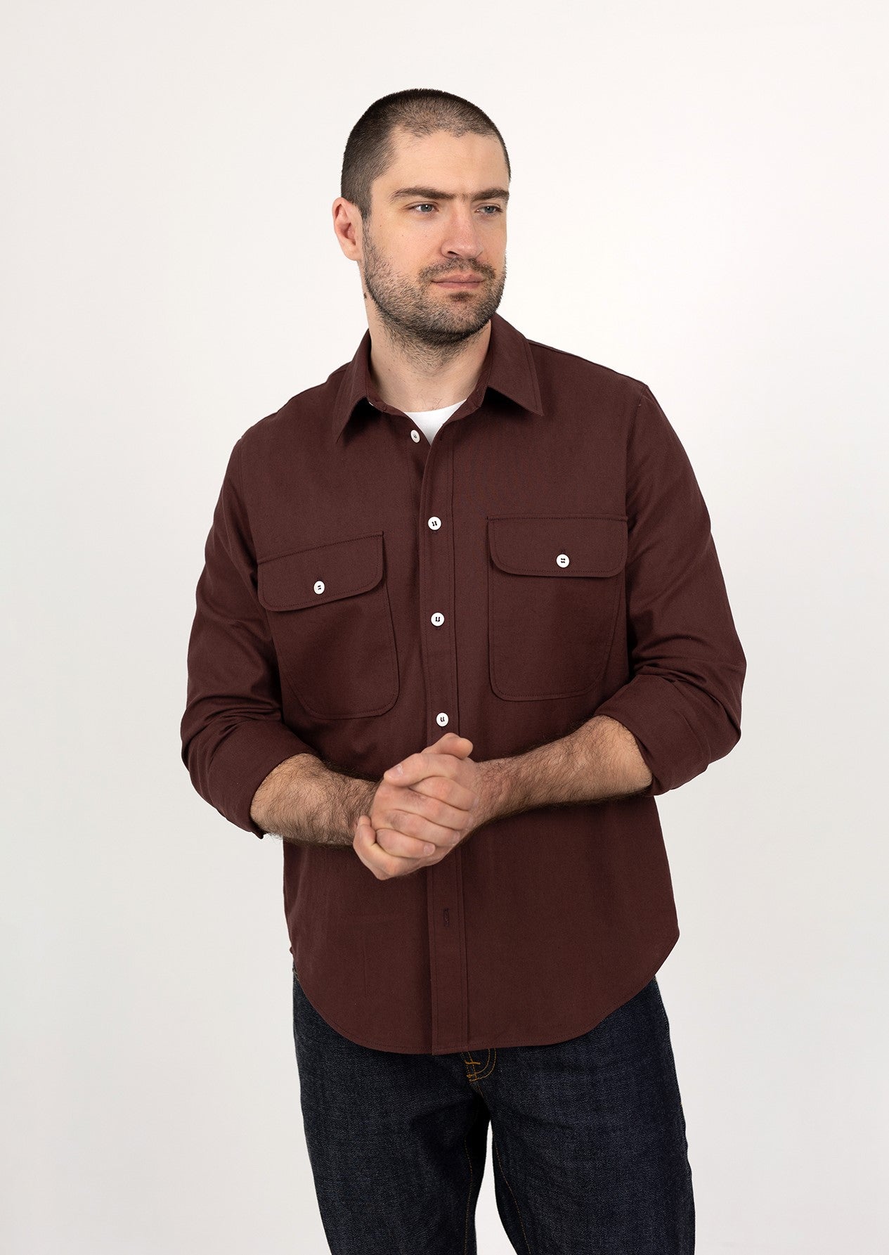 Cotton Mix Work Shirt-Burgundy
