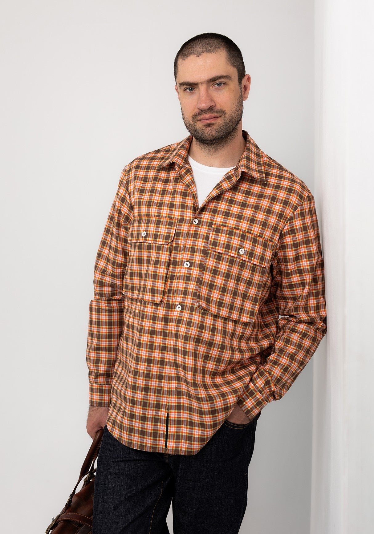 Travel shirt-jacket with pockets- Cotton Check