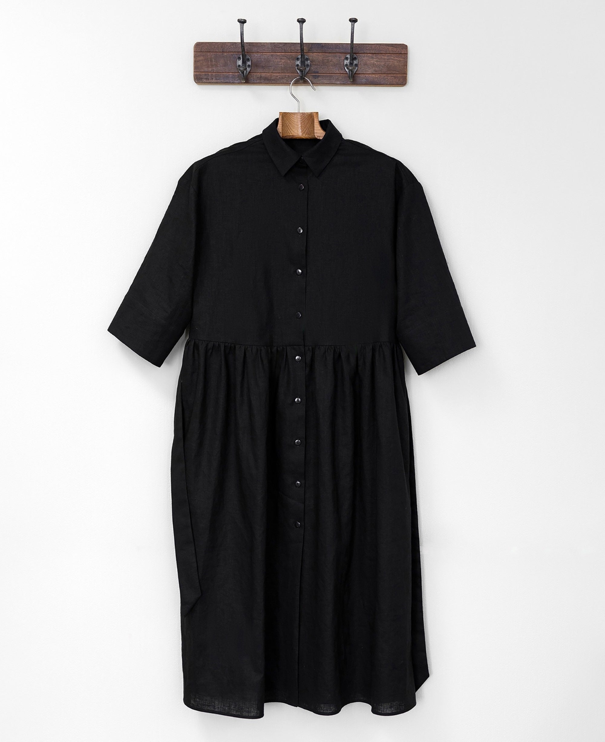IRENE LINEN MIDI DRESS BLACK