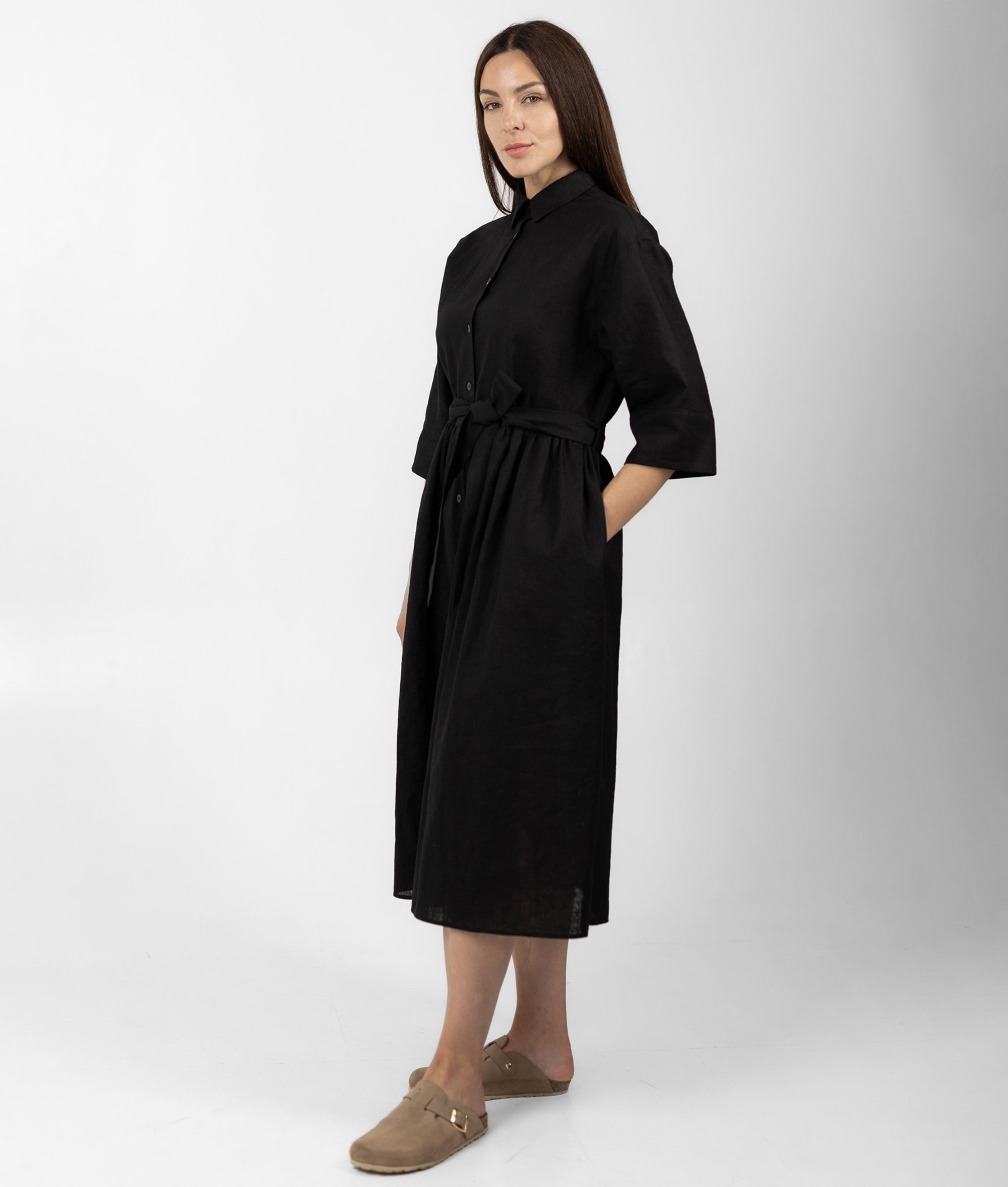 IRENE LINEN MIDI DRESS BLACK