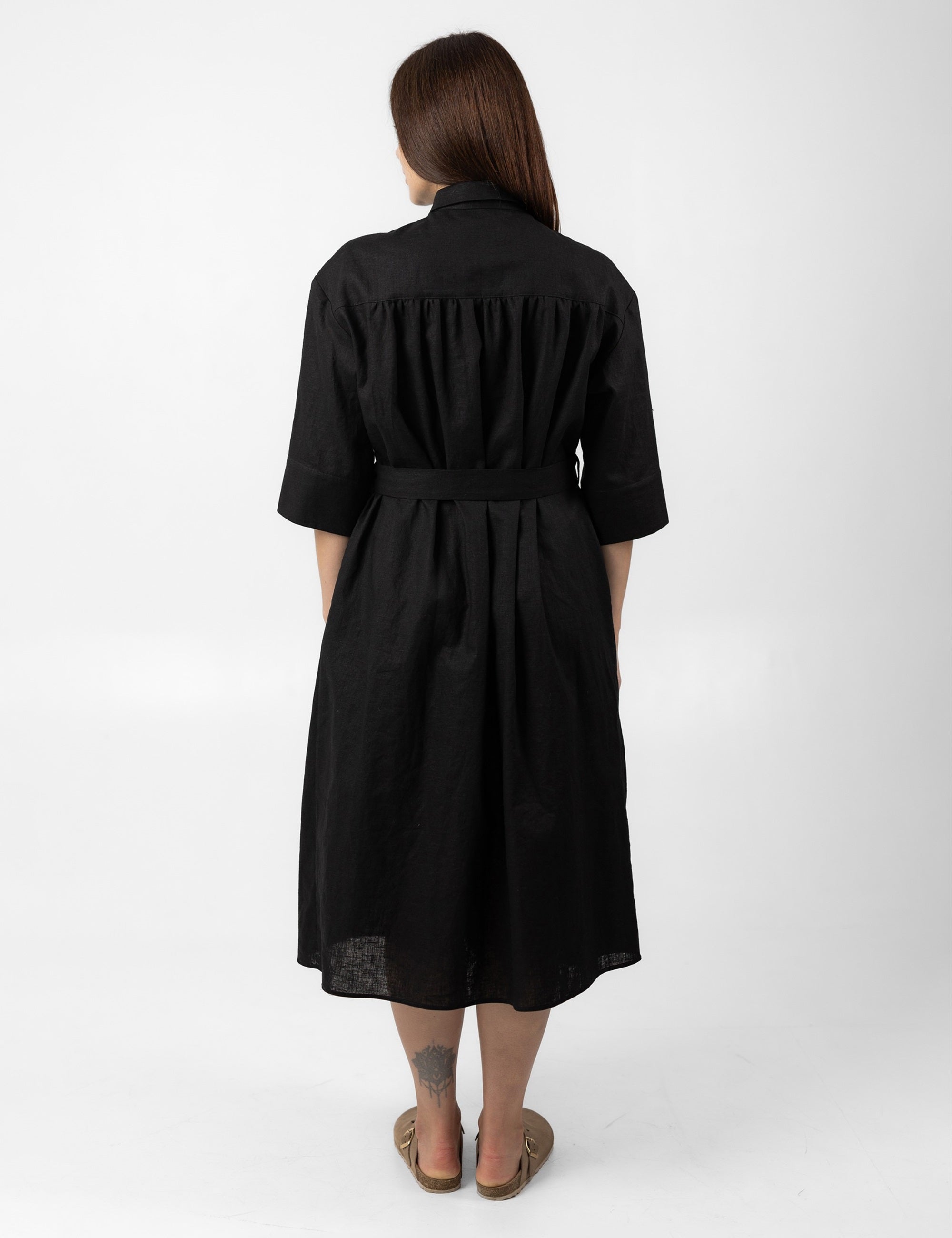 IRENE LINEN MIDI DRESS BLACK