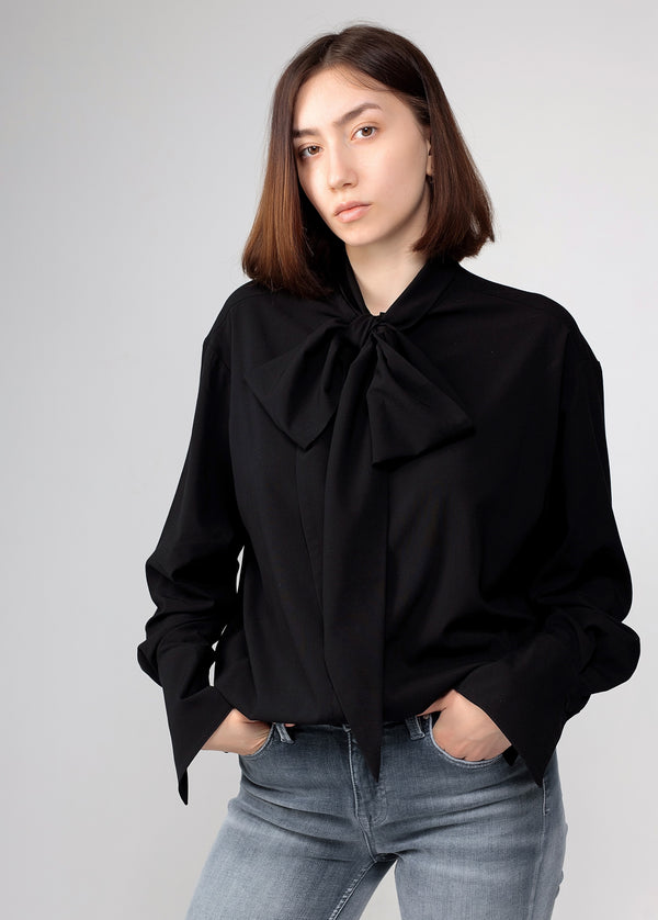 Bow Tie VISCOSE Blouse in BLACK