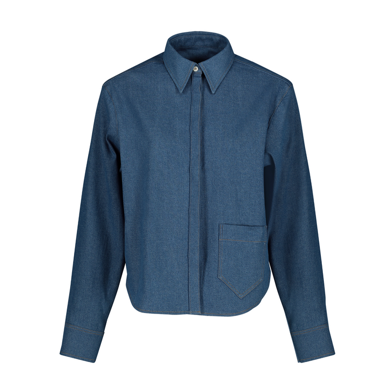 CROPPED STYLE LIGHT BLUE DENIM SHIRT №6