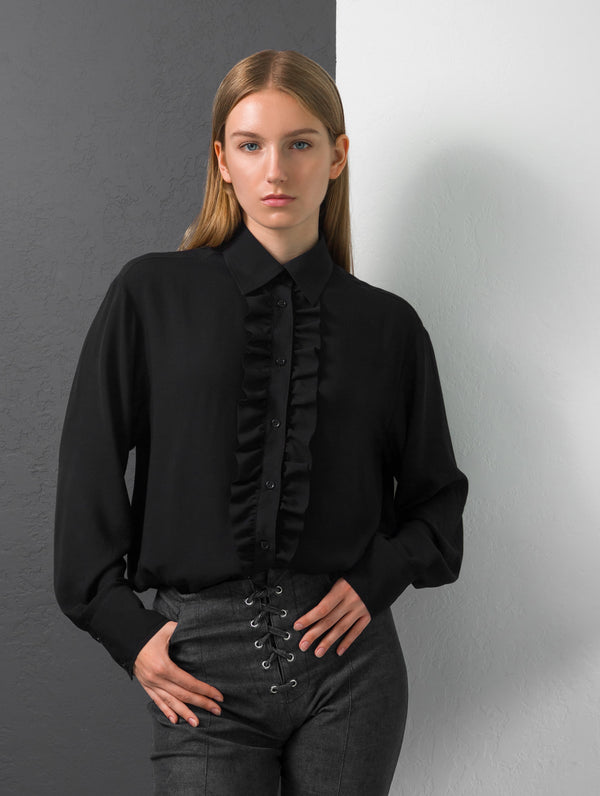 Ruffled VISCOSE Blouse IN BLACK