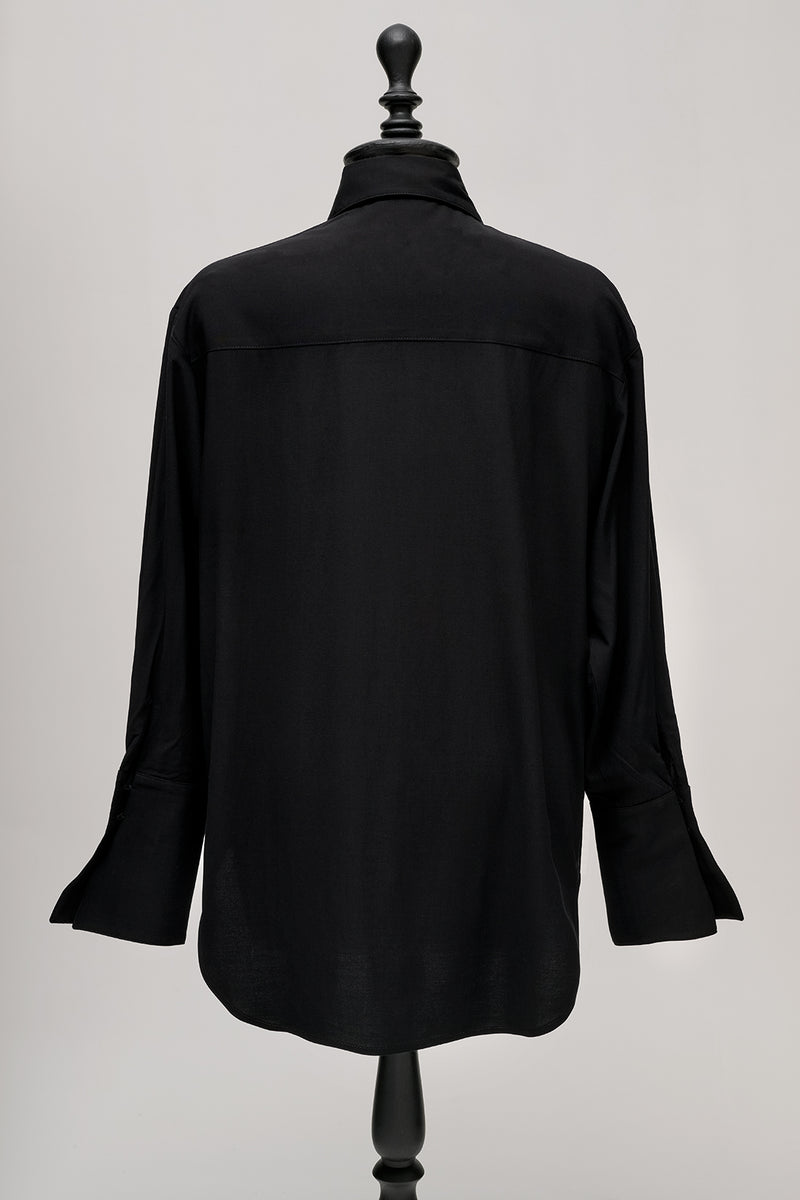 OVERSIZED CUFFS VISCOSE SHIRT IN BLACK