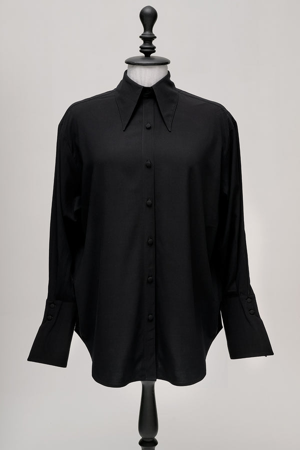 OVERSIZED CUFFS VISCOSE SHIRT IN BLACK