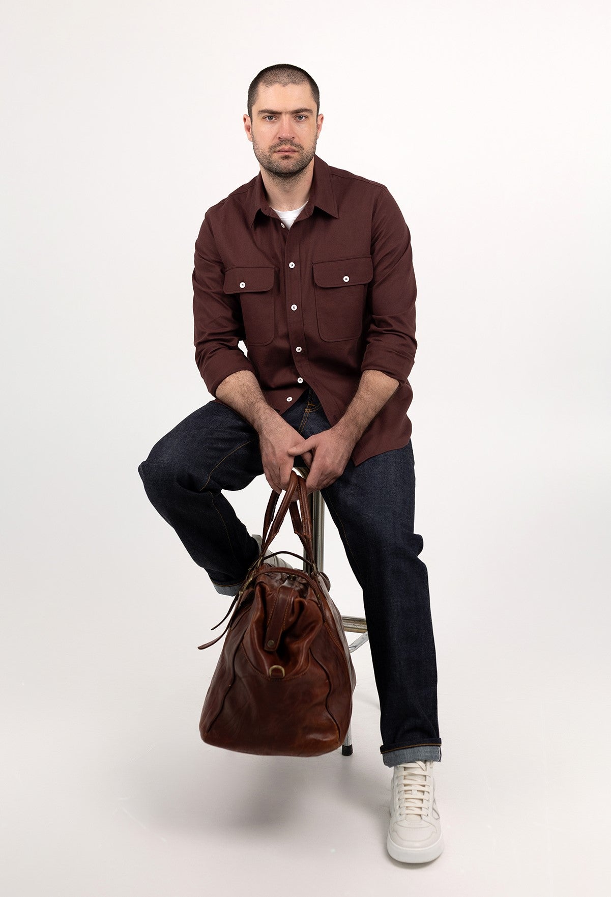 Cotton Mix Work Shirt-Burgundy