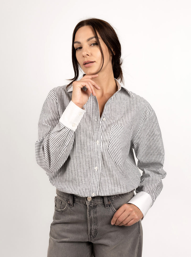 COTTON SHIRT IN BLACK STRIPE