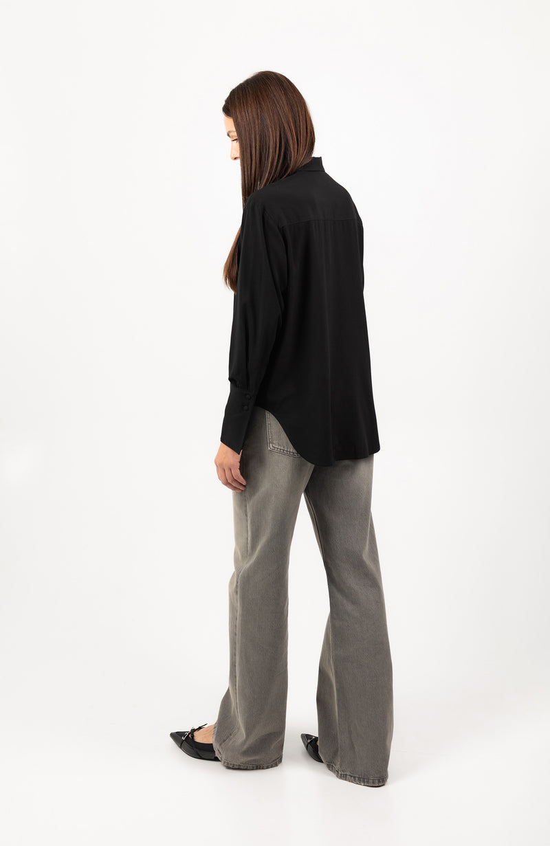 Black Viscose Shirt With Elegant Cuffs