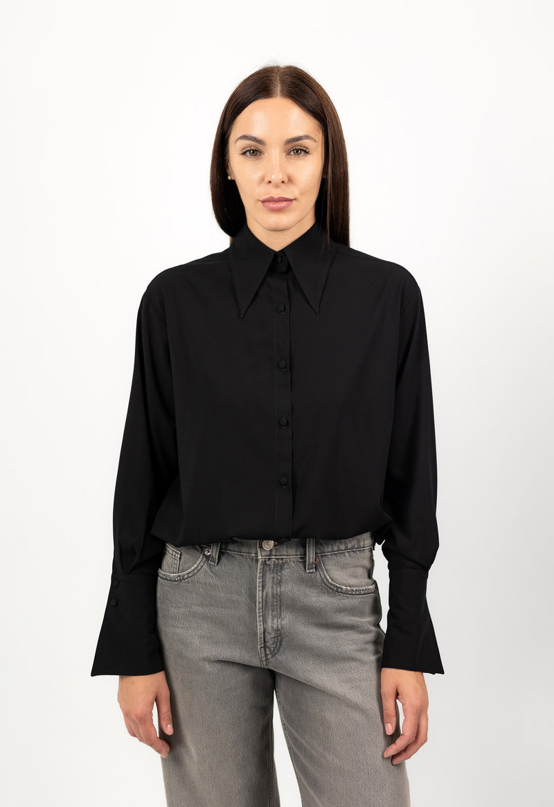 Black Viscose Shirt With Elegant Cuffs