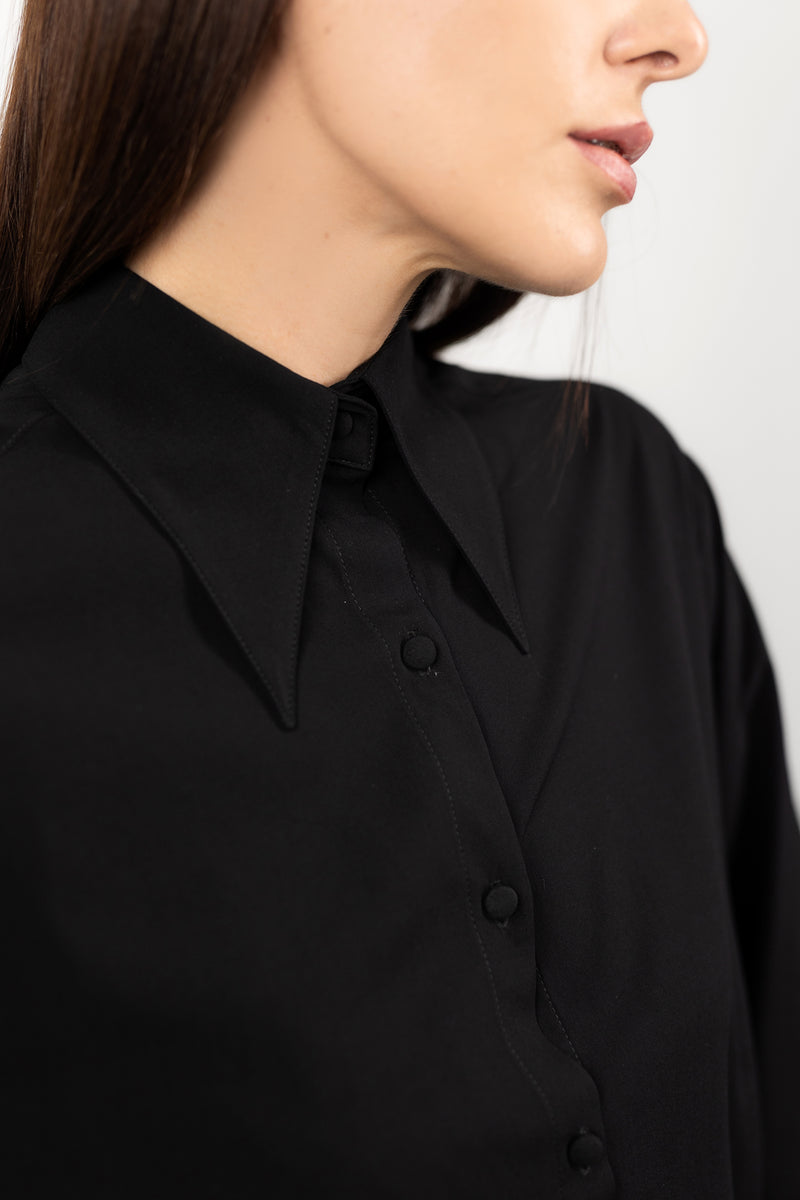 Black Viscose Shirt With Elegant Cuffs