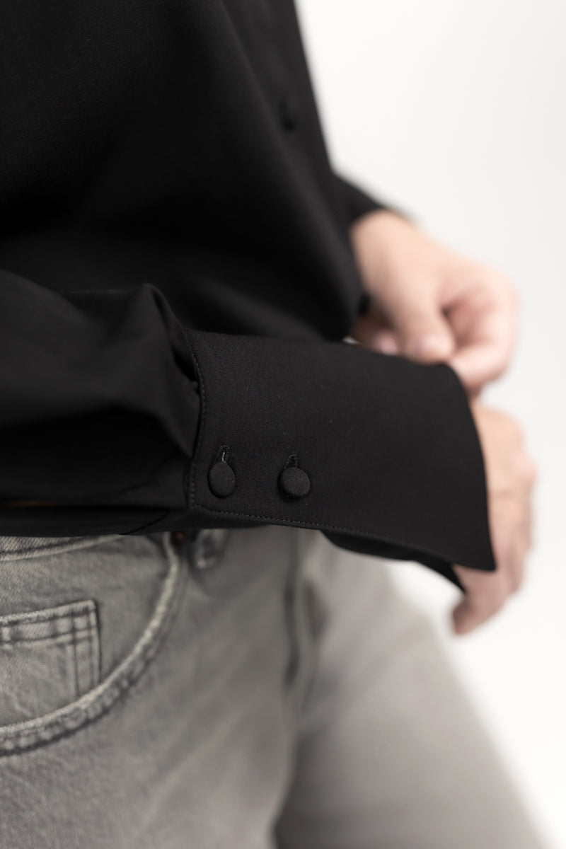 Black Viscose Shirt With Elegant Cuffs