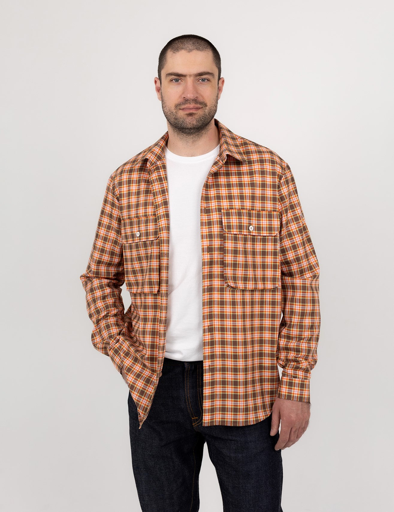 Travel shirt-jacket with pockets- Cotton Check