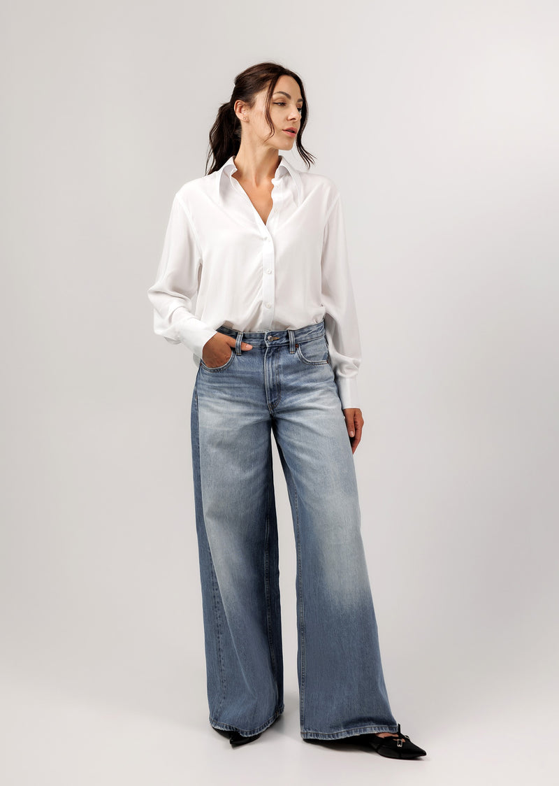 White Casual Shirt with Pointed Collar