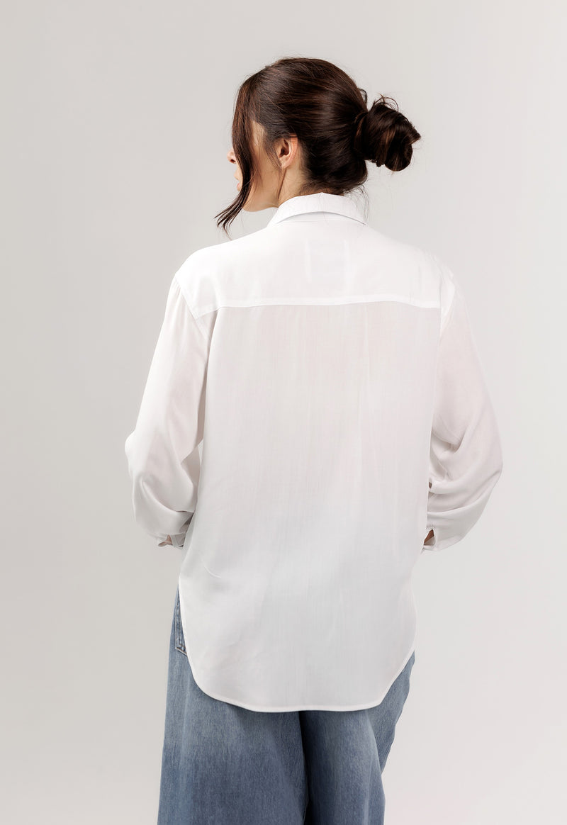White Casual Shirt with Pointed Collar