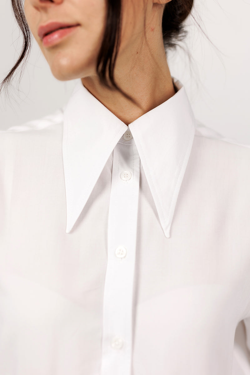 White Casual Shirt with Pointed Collar