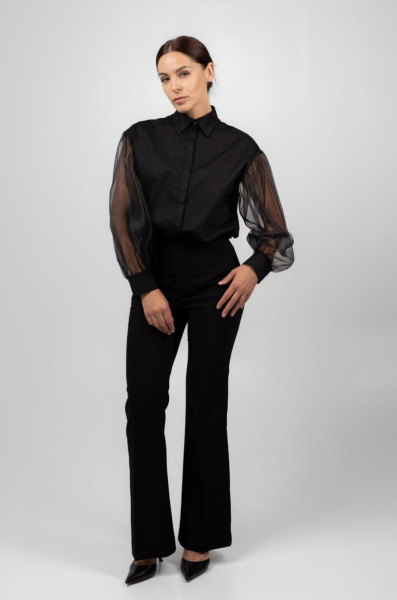 Cotton organza blouse - black