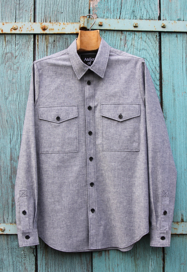 Grey Linen/Cotton Button-Down Work Shirt