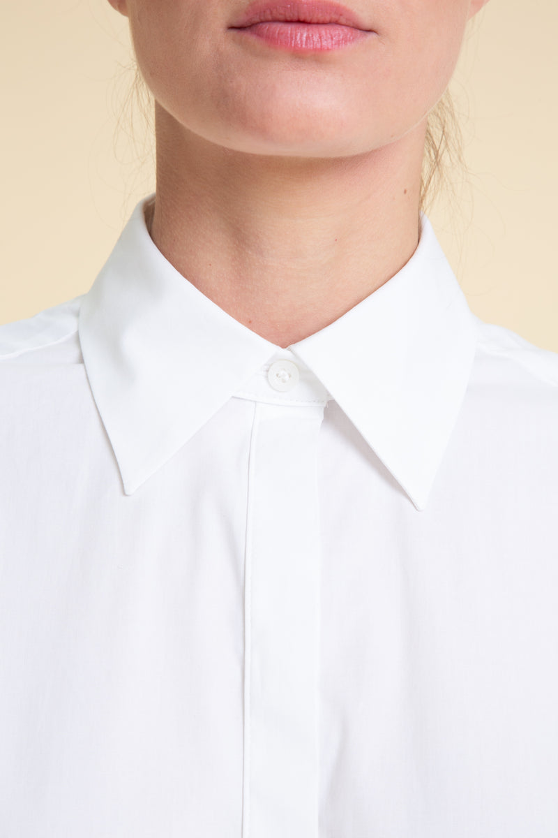 Organza Sleeves Cotton Blouse in White