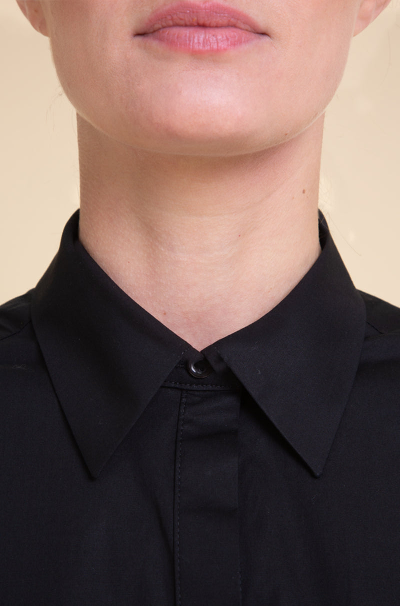 Organza Sleeves Cotton Blouse in Black
