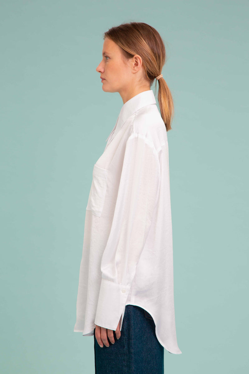 Silky Satin Shirt In Electric White