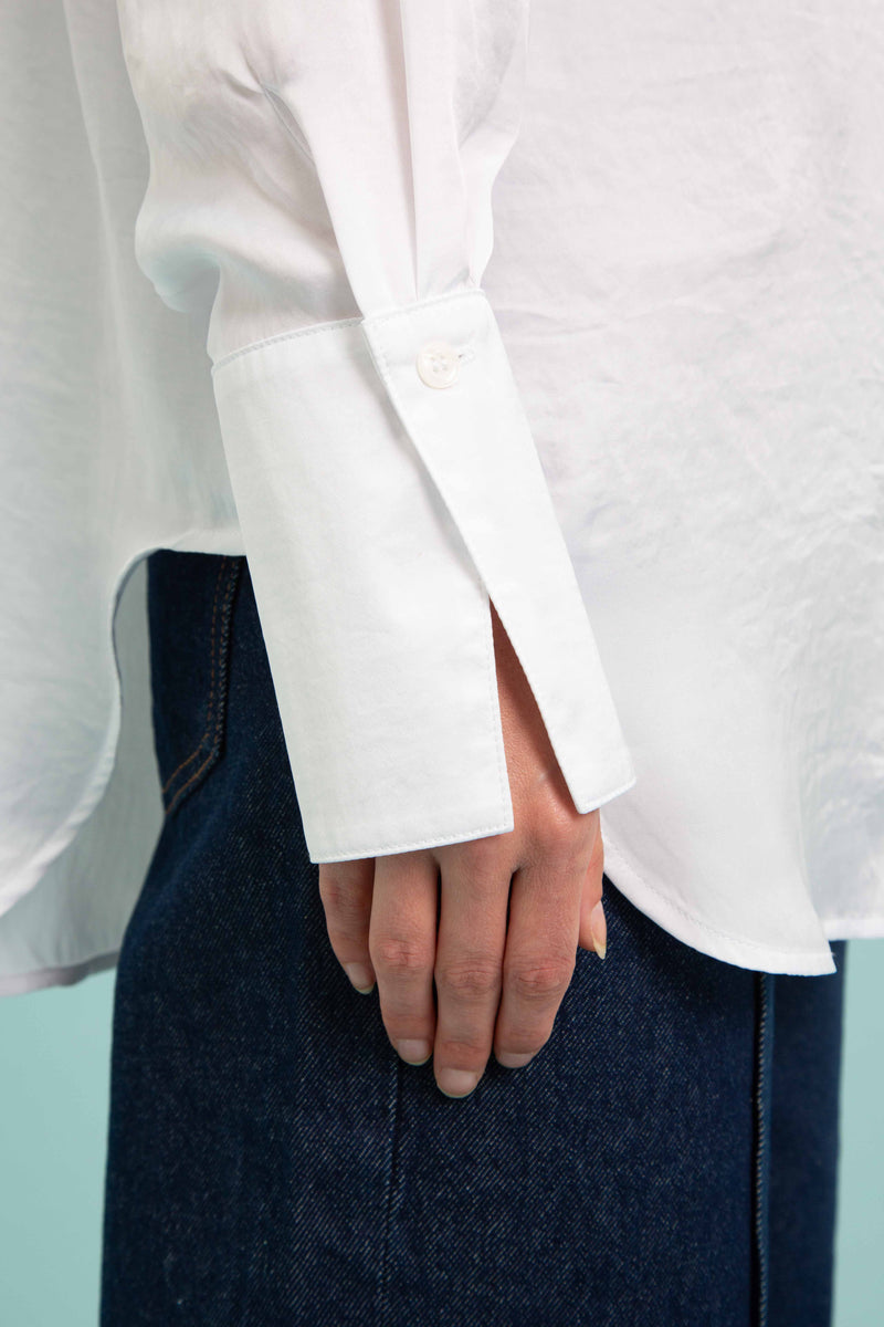 Silky Satin Shirt In Electric White