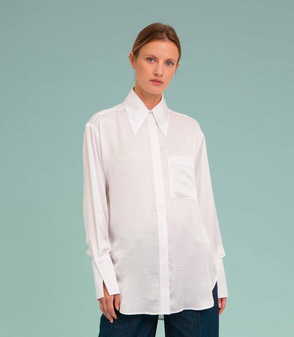Silky Satin Shirt In Electric White