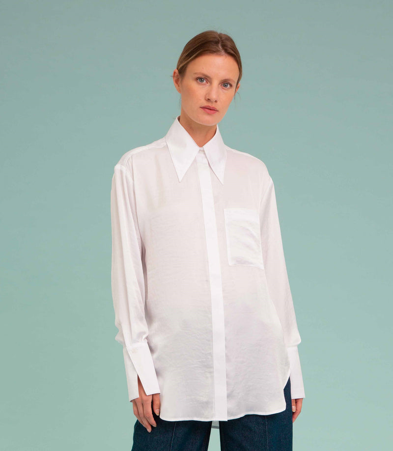 Silky Satin Shirt In Electric White