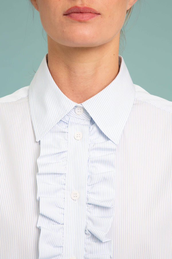 Ruffled Striped COTTON Shirt IN SKY BLUE