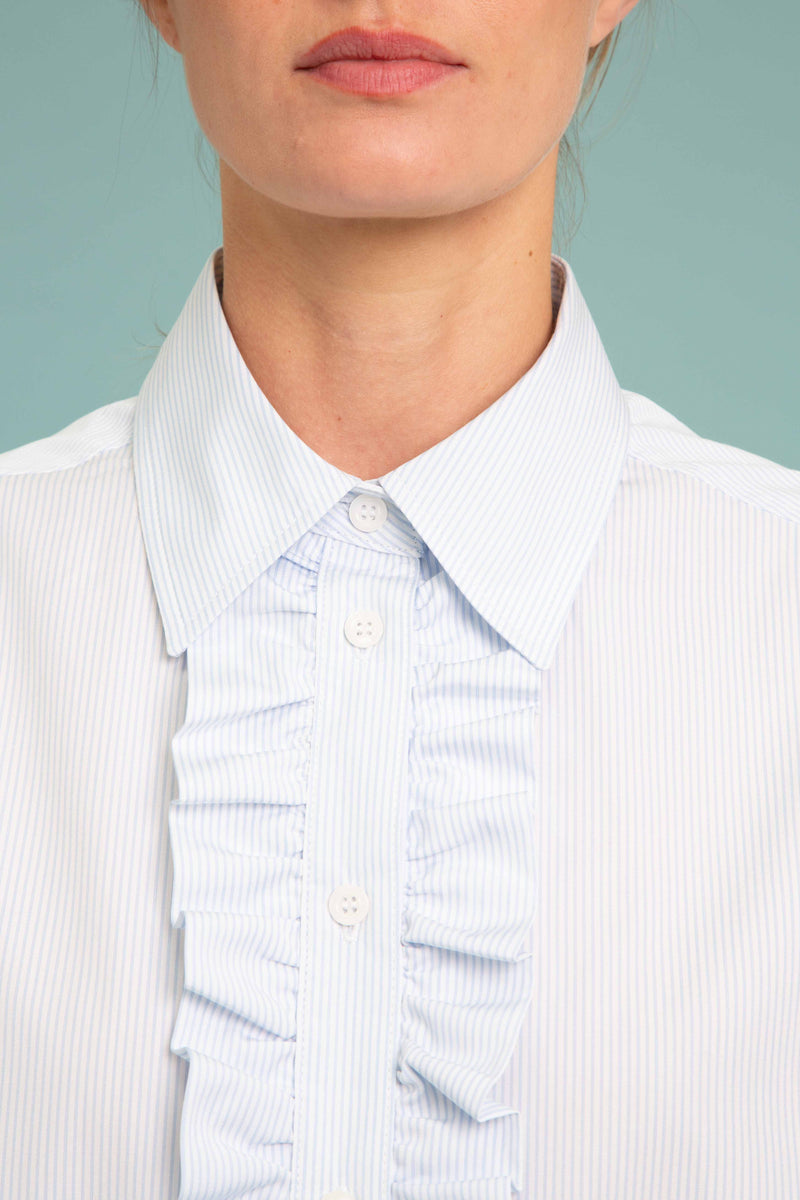Ruffled Striped COTTON Shirt IN SKY BLUE