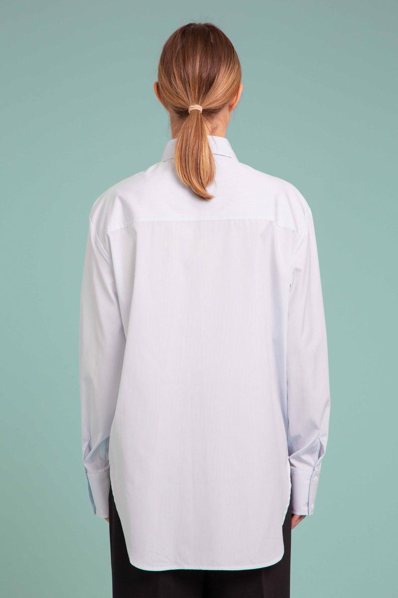 Ruffled Striped COTTON Shirt IN SKY BLUE