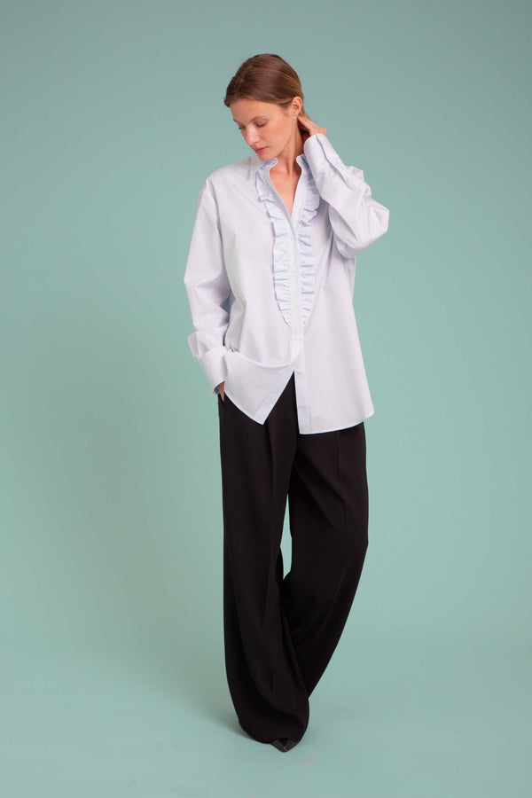 Ruffled Striped COTTON Shirt IN SKY BLUE