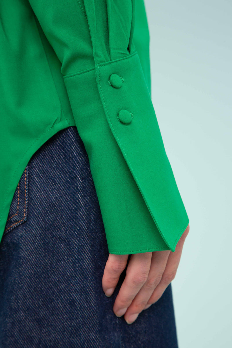 OVERSIZED CUFFS VISCOSE BLOUSE IN GREEN