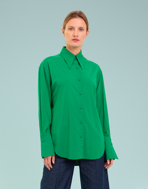 OVERSIZED CUFFS VISCOSE BLOUSE IN GREEN