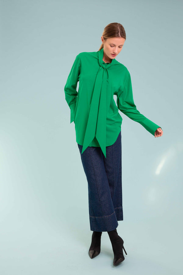 Bow Tie VISCOSE Blouse in Green