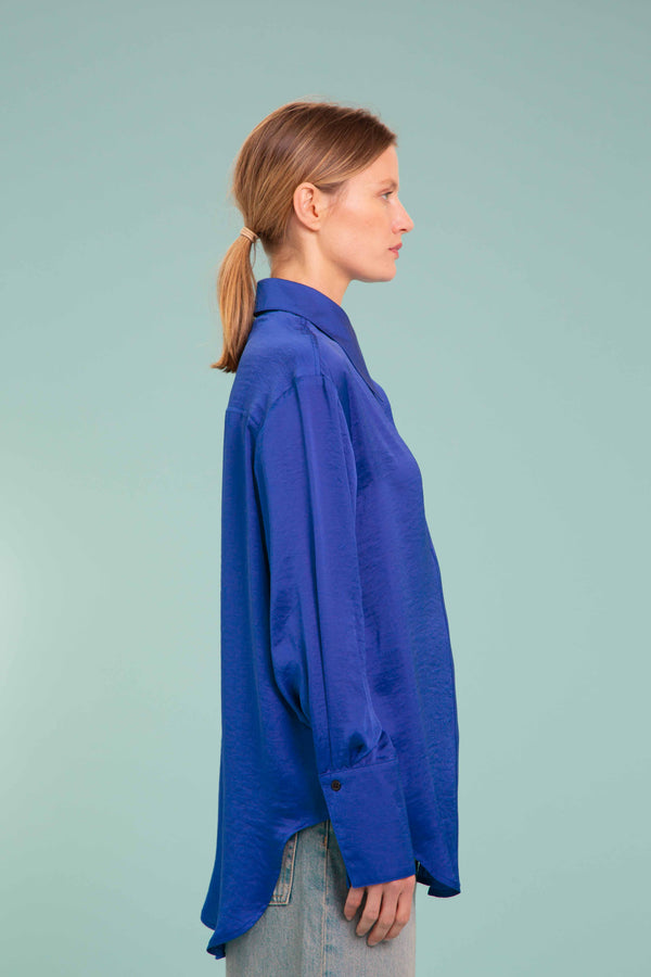 Silky Satin Shirt In Electric Blue