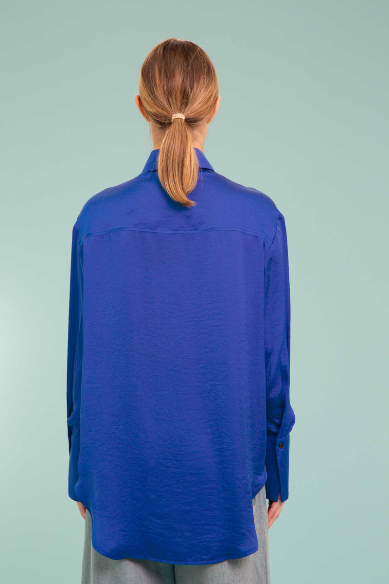 Silky Satin Shirt In Electric Blue