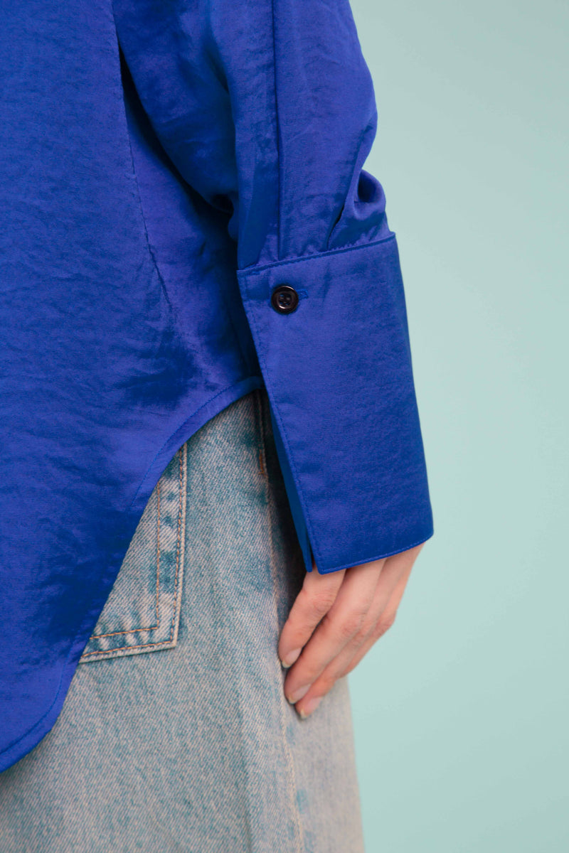 Silky Satin Shirt In Electric Blue