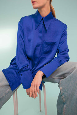 Silky Satin Shirt In Electric Blue