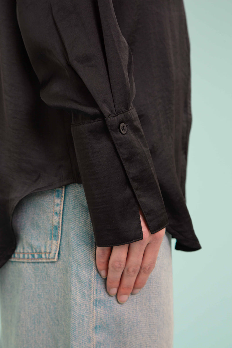 Silky Satin Shirt In Electric Black