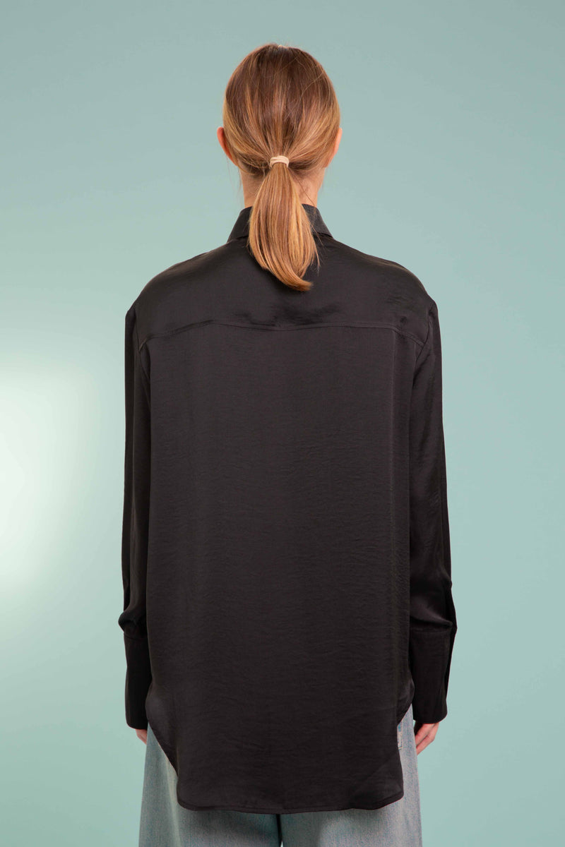 Silky Satin Shirt In Electric Black