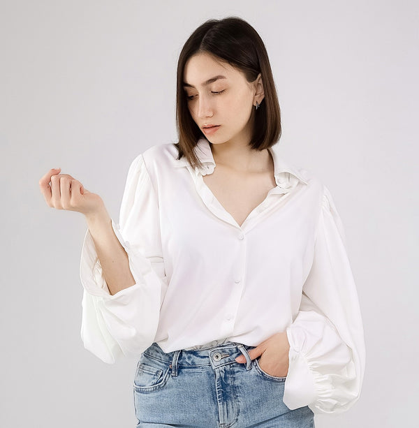 Puff sleeves VISCOSE Blouse in White