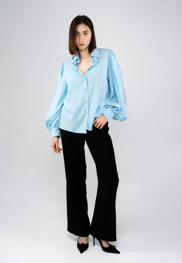 Puff sleeves VISCOSE Blouse in Light Blue