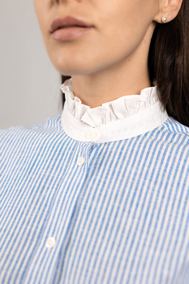 Ruffle collar blouse in blue stripe