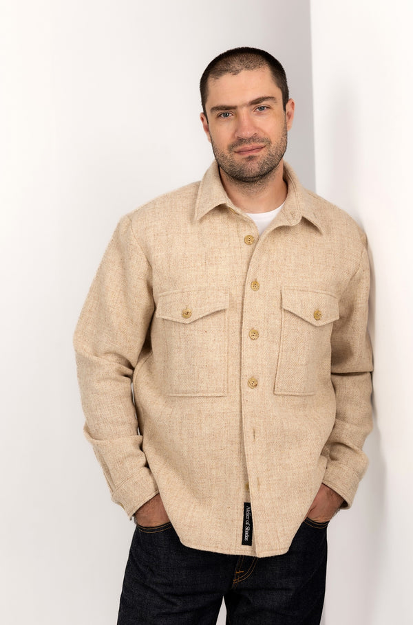 Sand Relaxed Fit Shirt-Jacket in Pure Wool