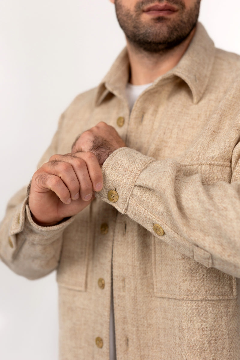 Sand Relaxed Fit Shirt-Jacket in Pure Wool
