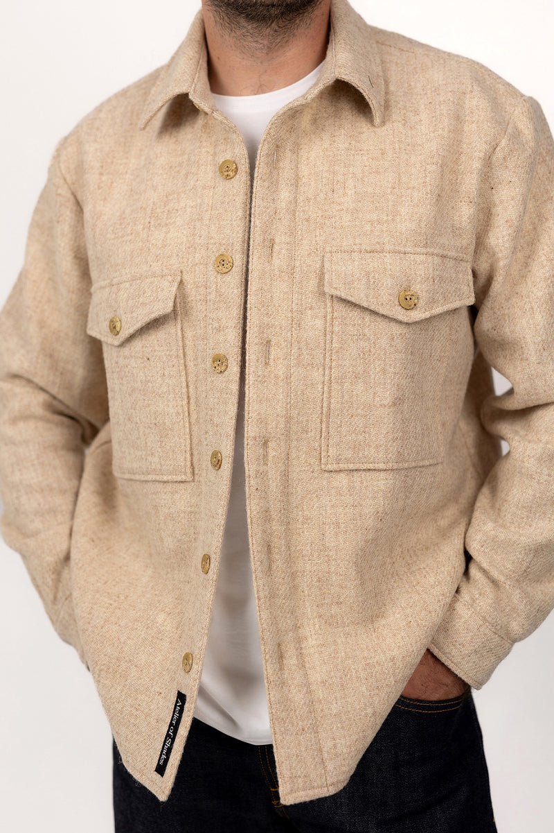 Sand Relaxed Fit Shirt-Jacket in Pure Wool