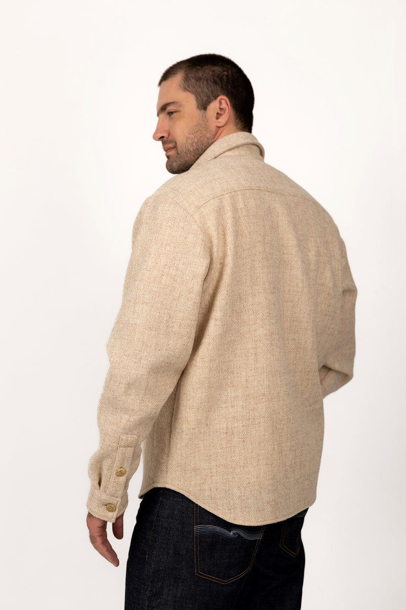 Sand Relaxed Fit Shirt-Jacket in Pure Wool