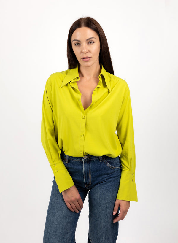 Viscose Blouse With Elegant Cuffs in Lemon